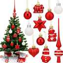 34 Pieces Mini Red and White Christmas Ball Ornaments Set Vintage Small Plastic Hanging Glitter Xmas Ball and Finial Tree Topper for Xmas Vintage Holiday Mini Tree Wreath Decoration