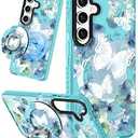 Lotadilo for Samsung Galaxy S24 Case for Women - Girls Cute Design Compatible with Magsafe Magnetic Ring Holder Stand Butterfly Phone Covers Aesthetic Girly TPU Funda for S24