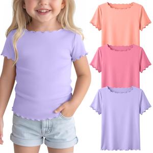 Mumucove 3 Pack Toddler Girls' Short Sleeve Tops, 3-Color, 5T