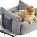 Lesure Small Dog Car Seat for Small Dogs - Soft Dog Booster Seat for Car with Storage Pocket and Clip-On Safety Leash and Thickened Memory Foam Filling, Pet Carseat Travel Carrier Bed, Grey