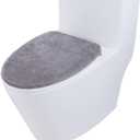 Toilet Lid Cover for Bathroom, Soft Velvet Toilet-Cover, Machine Washable Toilet Seat Covers, Absorbent Non-Slip Cover fits Most Round Elongated and Oblong Lids, Easy Installation Cleaning (Grey)
