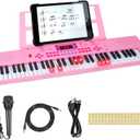Kids Keyboard Piano, 61 Light-up Key Electric Piano Musical Learning Toy for Beginners with Microphone, Music Stand, Notekey Sticker, Birthday Xmas Gift for 3-10 Years Old, Pink, 26.8 Inches X 7.9 Inches X 2.2 Inches