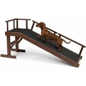 61" Dog Ramp for Bed with Rest Platform & Glow Strips, 20° Gentle Slope, EVA Non-Slip Surface, Removable Safety Rails, Birchwood Solid Wood, for Small, Large & Senior Dogs, Joint Protection, Brown