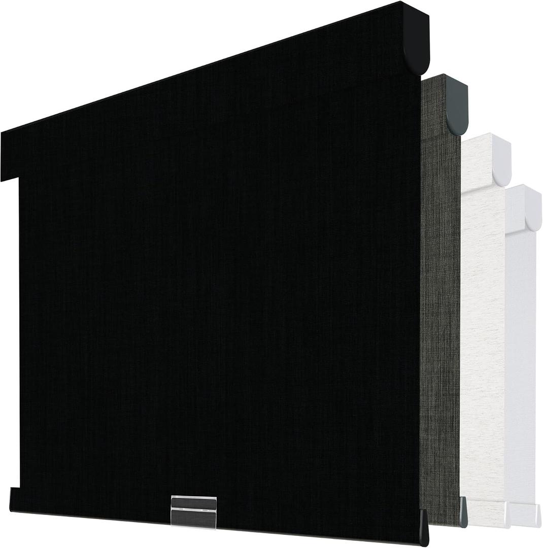 Boolegon Cordless Blackout Roller Shades for Windows, Free-Stop Linen Shades with Valance, Thermal Insulated Fabric, UV Protection Roller Blinds for Home, Office (Black, 36" W x 72" H)