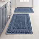 MIULEE Set of 2 Waffle Bathroom Rugs, Boho Bath Rug Super Absorbent, Non Slip Washable Ultra Soft Rubber Backed Shower Bath Mats for Floor, Tub, Shower, Looped Design, Blue, 17"x24"+18"x30"