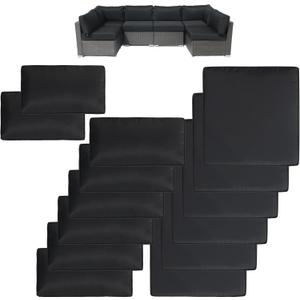 14Pcs Patio Cushion Covers Replacement Splashproof UV-Resistant Inelastic Covers with Zippers, Max Compatible 25.6x25.6x4inch Patio Cushion, for 7 Pcs Outdoor Patio Furniture Sets (Black)