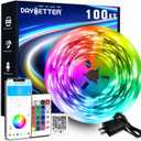 DAYBETTER LED Strip Lights 100ft RGB Lights Strip for Bedroom, Desk, Indoor Room Living Room Brithday Gifts Home Decor with Remote, 24V Power Supply