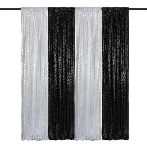Sequin Backdrop Curtains 2FTx8FT 4 Panels Glitter Drapes Sparkly Photography Background for Wedding Birthday Party Bridal Baby Shower (Silver x 2+Black x 2)