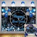 Blue and Silver Glitter New Year Background for Photography 2026 New Year's Eve Party Decorations Fireworks Balloon New Year Christmas Photo Booth Props (8X6FT)
