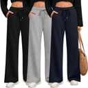 Riyiper 3 Pack Women Wide Leg Sweatpants Drawstring Straight Pants Elastic Waist Joggers Open Bottom Sweatpants with Pockets (Large, Navy Blue, Light Grey, Black)