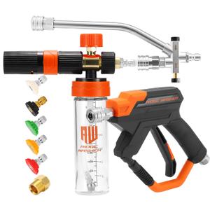 RIDGE WASHER Pressure Washer Gun Mini Foam Cannon with Dual Connector Accessory, No Dilution Required, Stainless Steel Gun for Foam Blaster, 1/4" Quick Connect, 4000 PSI, 200 ML