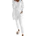 Fessceruna Womens Waffle Knit 3 Piece Lounge Sets Pajama Tank Top Long Sleeve Cardigan and Pants Loungewear Outfit White, M