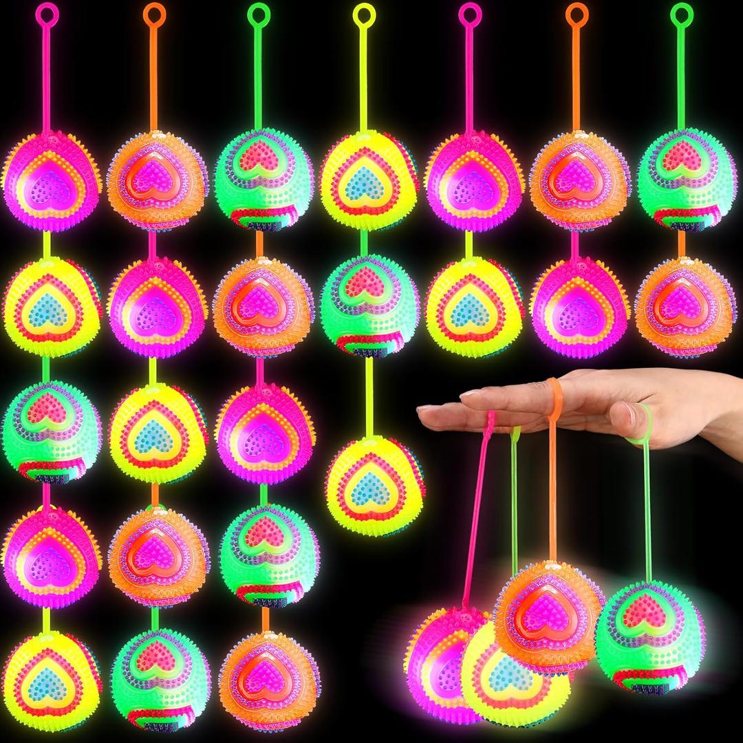 Wettarn 24 Pcs 2.6 Inch Bouncy Light up Ball for Kids Autism Awareness Students Party Favor Gifts Flashing Squeaky Classroom LED Stress Balls Fidget Sensory Glow Toys Prizes School(Heart)