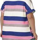 DOLNINE Plus Size Tops for Women V Neck Color Block Striped Tshirts Loose Fit Short Sleeve Shirts Casual Summer Tunic Tees (Pink, XXL)