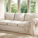The Heavy Duty Fabric Ektorp 3.5 Seat Width: 98" (Not Regular 3 Seat) Sofa Cover Compatible with IKEA Ektorp Three and Half Sofa Cover, a Sofa Slipcover Replacement (Polyester Beige)