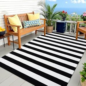 OLANLY Black and White Striped Rug 5' x 8' – Washable Cotton Indoor Outdoor Doormat for Front Door, Entryway, Kitchen, Porch, Patio Decor