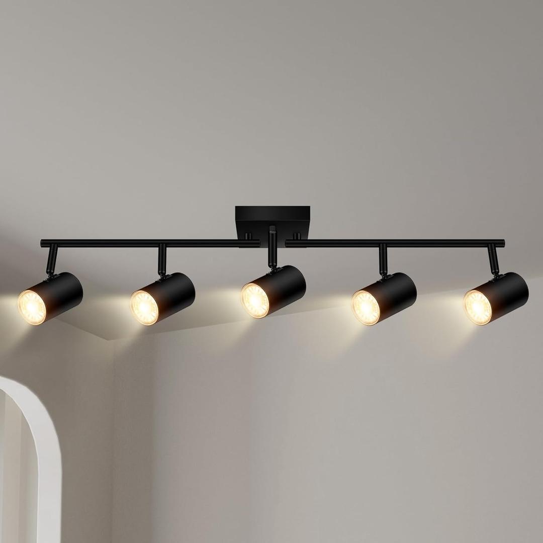 5 Light Track Lighting Fixtures Ceiling, Matte Black Kichen Track Lighting, Rotatable Light Heads, Adjustable Modern LED Track Lights for Kitchen/Living Room/Hallway/Bar,GU10 Bulb Not Included