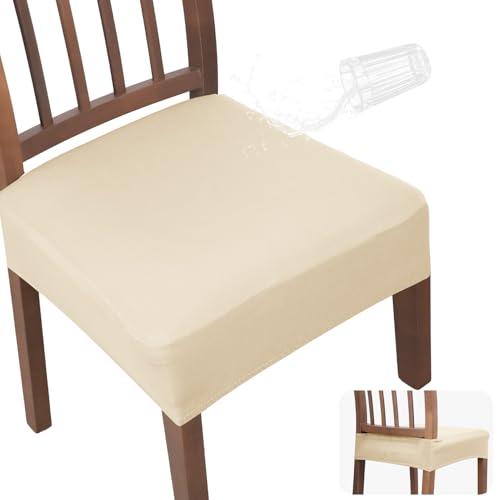 JQinHome Waterproof Dining Chair Seat Covers Set of 2 | Soft Removable Washable Chair Covers for Dining Room,Rear Gap Hook-and-Loop| Elastic Non-Slip, Full Rear Coverage | Beige
