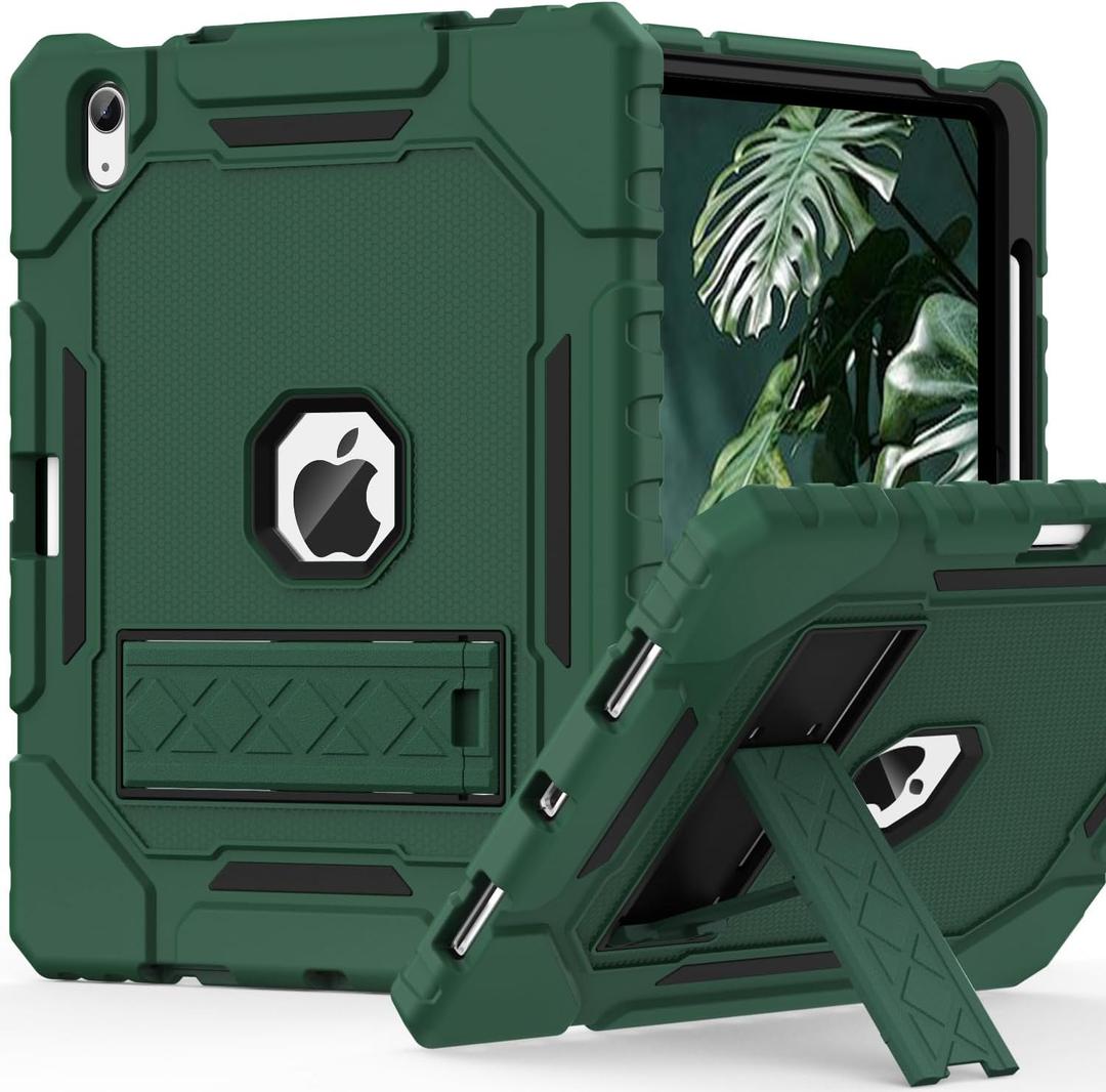 Case for iPad (A16) 11th/10th Generation 11/10.9 inch 2025/2022, Heavy Duty Military Grade Shockproof Rugged Cover with Pencil Holder/Stand for i Pad 11th / 10 th Gen(Deep Green)