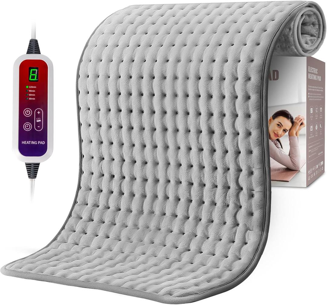 Qfun Extra Large Heating Pad for Back Pain Relief, 19.6"x39.3" XXL Heat Pad Neck and Shoulde Electric Heating Pad for Period Cramps with 6 Heat Settings & Auto Shut-Off,Christmas Gifts for Men(Grey)