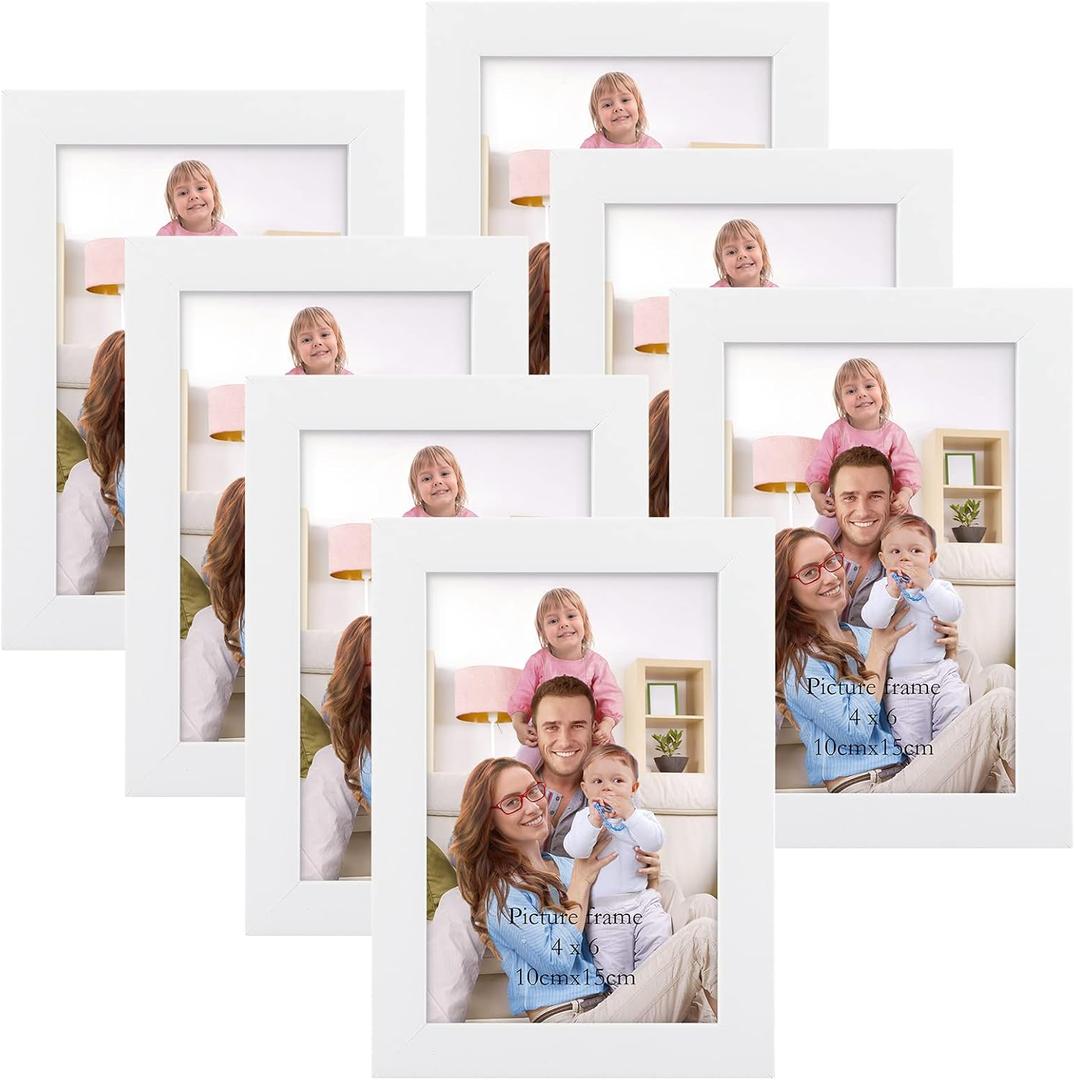 Giftgarden White 4x6 Picture Frame 7 Pack, Modern White Woodgrain 4 by 6 Photo Frames for Wall or Tabletop Display