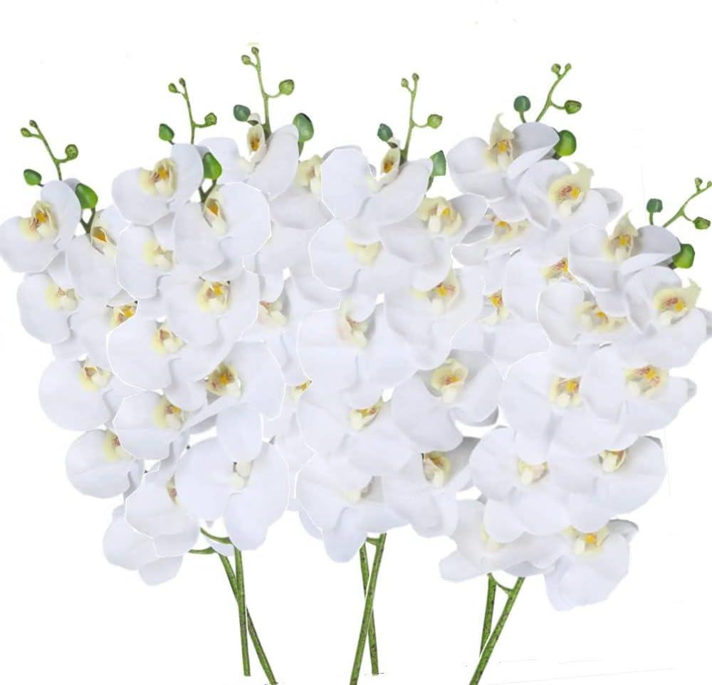 27" Artificial Phalaenopsis Flowers 6 Pcs White Artificial Orchid Flowers Stem Plants for Home Dcor