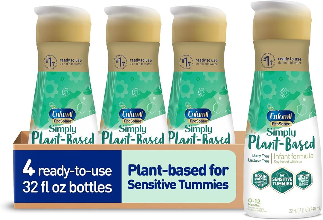 Enfamil Prosobee Plant based Baby Formula, for Sensitive Tummies, Soy-based Plant Sourced Protein, Vitamins for Immune Support, Lactose-free, Milk free, Gluten free, 32 Fl Oz Bottle (4 count) (EXP 05/01/26)