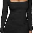 XXTAXN Women's Sexy Bodycon Long Sleeve Backless Party Mini Dress, Black, Large
