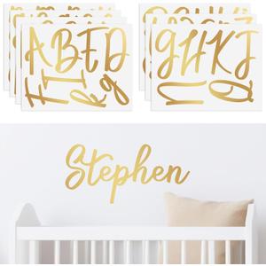 Boao Personalized Name Wall Decal Large Cursive Letter Stickers Alphabet Custom Name Stickers Nursery Wall Decal for Bedside Bedroom Classroom Home DIY Crafts (Vintage,Gold,Regular)