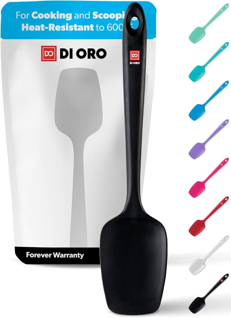 DI ORO Seamless Series Silicone Spoon Spatula - BPA Free Pro-Grade Non-Stick 600F Heat-Resistant Rubber Spoonula - Versatile Silicone Kitchen Scraper Utensil for Baking and Cooking (Black)