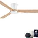 Hoenofly 52in Smart Ceiling Fans with Lights, Remote/APP/Alexa Control, Low Profile Flush Mount Ceiling Fan for Modern Bedroom Living room Patio, Light Wood& White, 6 Speeds, Quiet, Outdoor Indoor Use