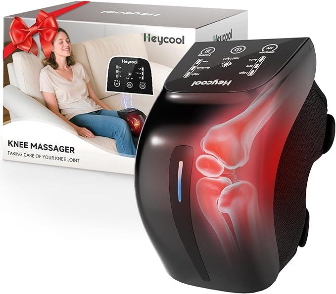 Heycool Knee Massager, Cordless Electric Knee Massager with 3 Heating Levels 3 Massage Modes, Knee Brace Wrap Massager for Knee Muscle Relaxation, Adjustable Straps