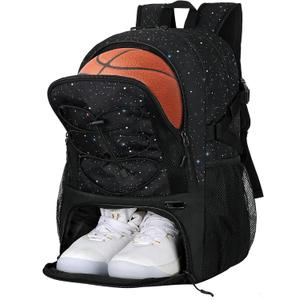 Goloni Basketball Backpack,Large Sports Bag with Ball Compartment & Shoe Compartment,Basketball Bag Fit Volleyball, soccer,Gym (Starry Sky Black)