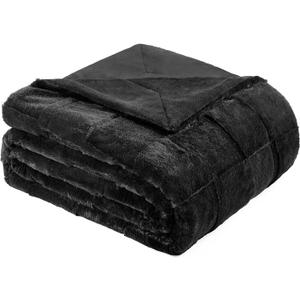 Cozy Bliss Checkered Large Faux Rabbit Fur Black Twin Bed Blanket, Soft Fuzzy Fluffy Minky Furry Plush Blankets for Couch, Bed, Adults (60 * 80 Inches Black) (Twin(60" x 80"), Black)