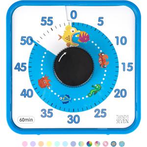 Visual Timer 7.5 inch, 60-Minute Countdown Timer for Kids Classroom Teaching Tool Office Meeting, Mechanical Countdown Clock for Exam Time Management Magnetic Kitchen Timer with Fish Pattern, Blue