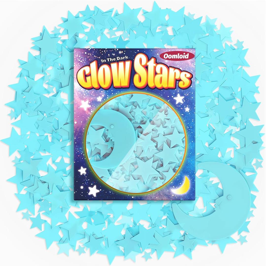 201 Pcs Glow in The Dark Stars Stickers for Ceiling, Toddler Stocking Stuffers Wall Room Decor Gifts, Luminous 3D Glowing Stars Easter Basket Stuffers for Kids Boys Girls - Blue