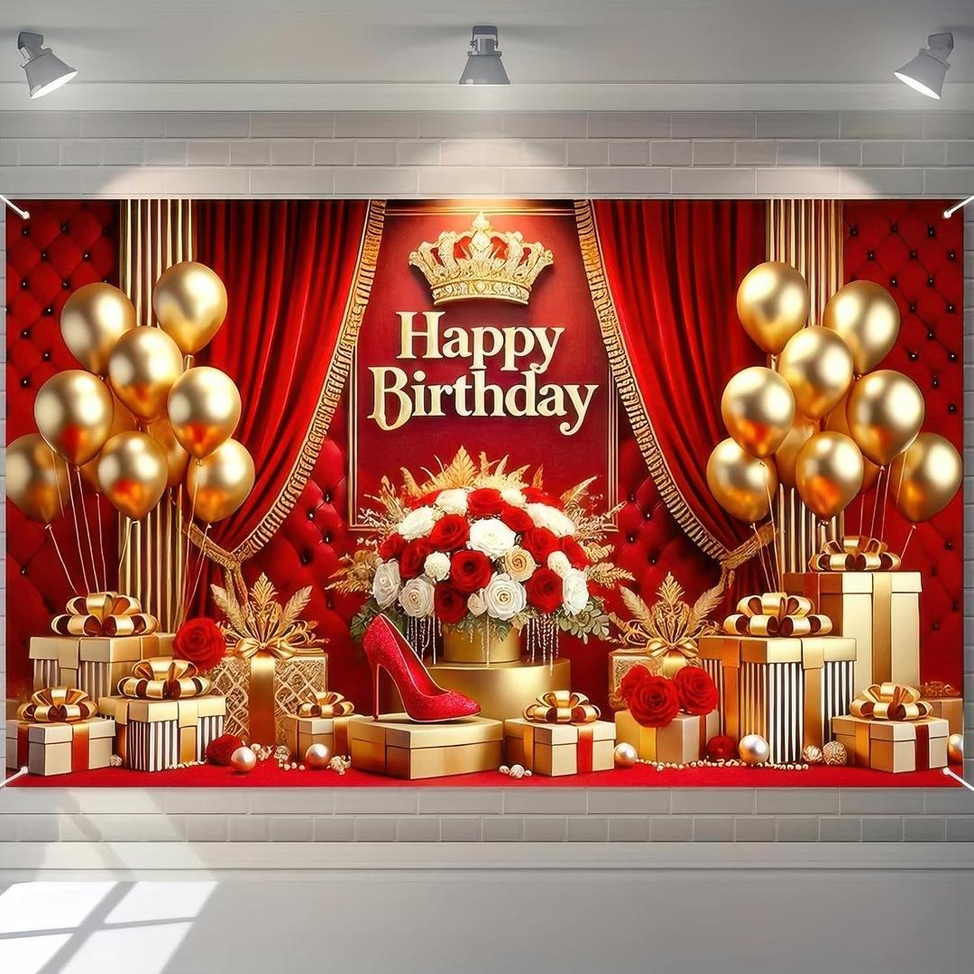 Birthday Party Decorations Happy Birthday Banner Golden Balloon Decoration 71 X 43 Inches Hanging Spiral Decorations for Women and Girls Birthday Princess Party.