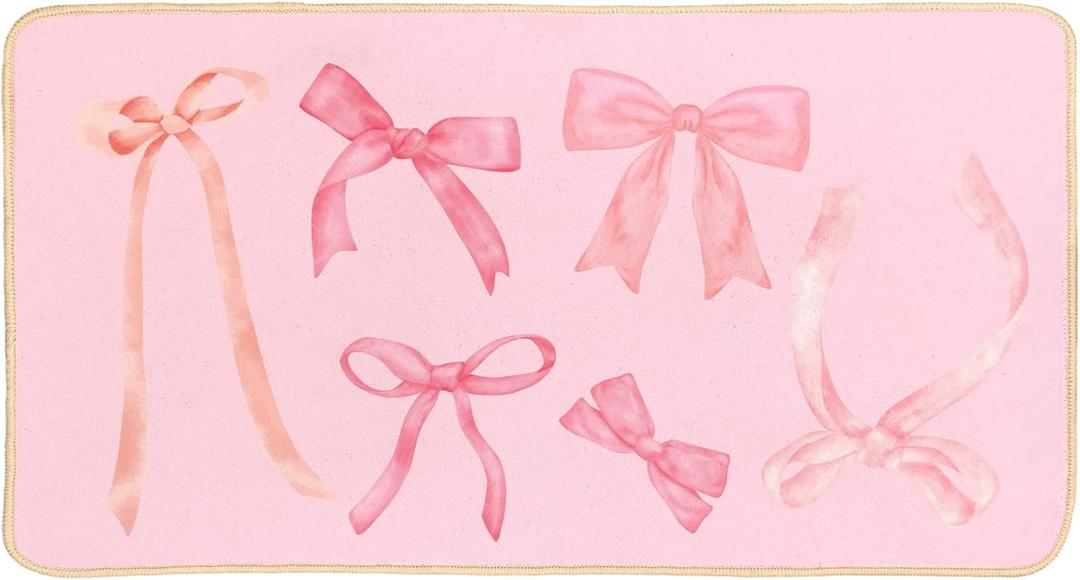 Coquette Pink Bow Welcome Mat Floor Mats, Pink Kitchen Bathroom Doormat, Indoor Front Door Bathroom Bow Decor, Gifts for Teen Girls, 30 x 16 Inch