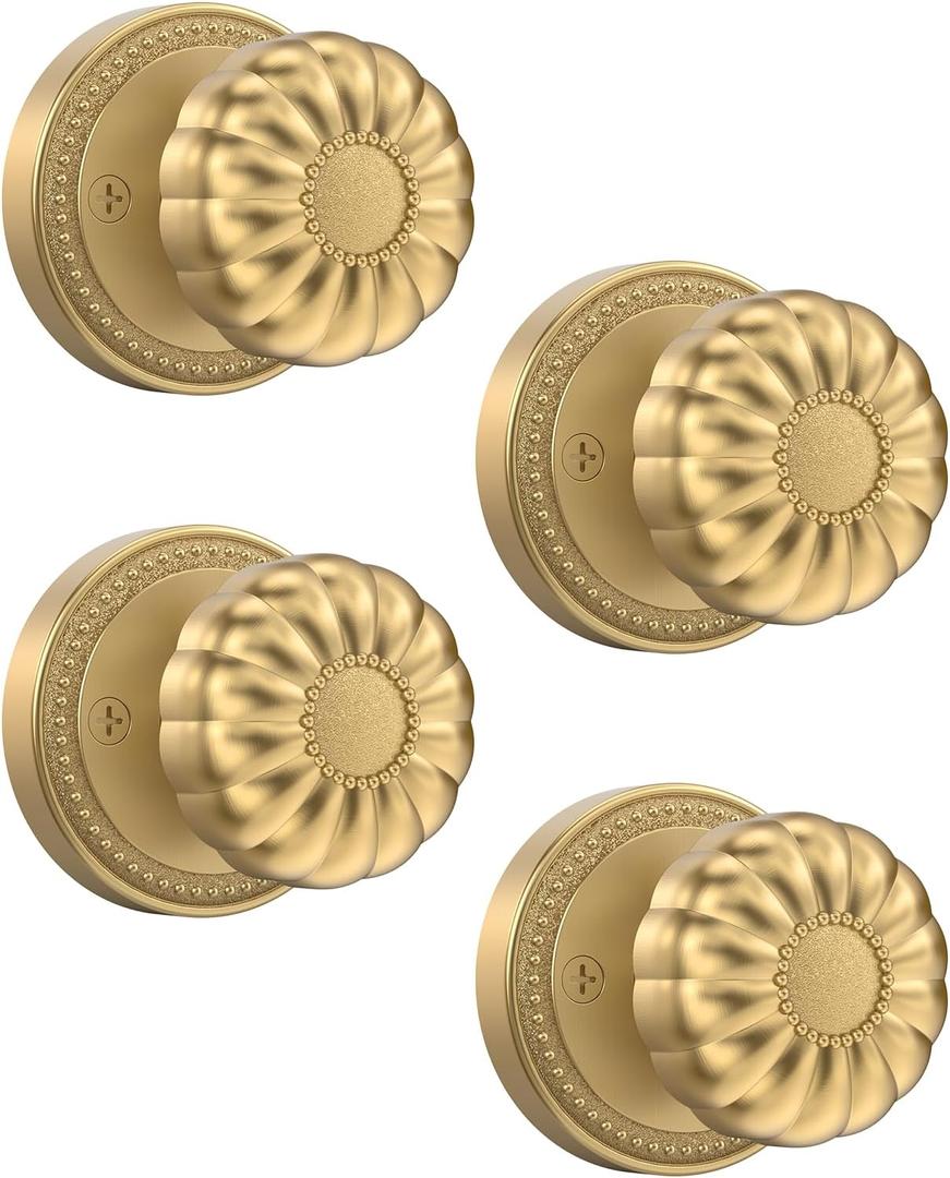 Asidrama 4 Pack Champagne Bronze Passage Door Knobs with Lock, Door Handles with Champagne Bronze Door Knobs Interior for Bedroom or Bathroom, Heavy Duty Door Lever for Left Right Sided Doors