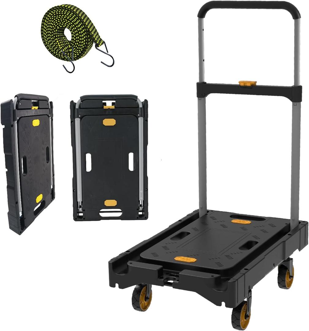 Folding Platform Hand Truck Push Cart Foldable Dolly Cart Portable Trolley 300lb Heavy Load Capacity, Adjustable Handle with Swivel Wheels for Garage Garden Home Office Travel Shopping Use