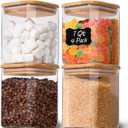 1Qt Airtight Glass Canisters with Bamboo Lid, Square Pantry Storage Containers for Coffee, Cookie, Candy, Snack, Nuts, Dry Goods - Kitchen & Pantry Organizers and Storage Containers 4 pack