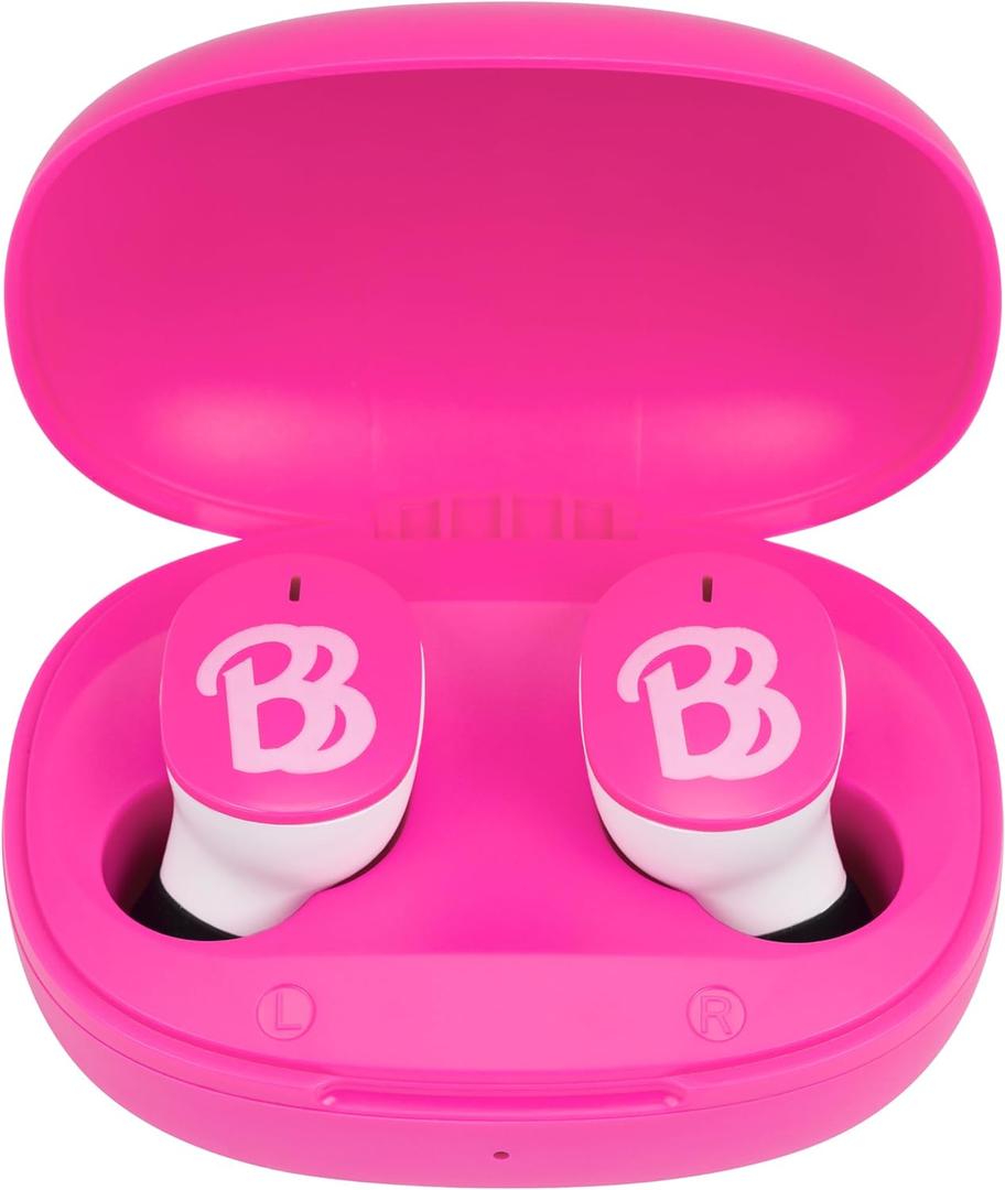 eKids Barbie Wireless Earbuds with Microphone, Bluetooth Earbuds with Charging Case for Ear Buds, Designed for School, Home, or Travel