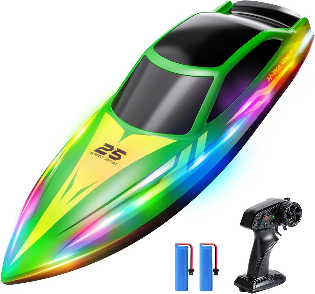 HOLYFUN RC Boat for Kids & Adults, 2.4GHz 9.3 Mph Remote Control Boat with Led Light, 2 Battery(30 Mins Play), Summer Toys Boats for Water Pool & Lake