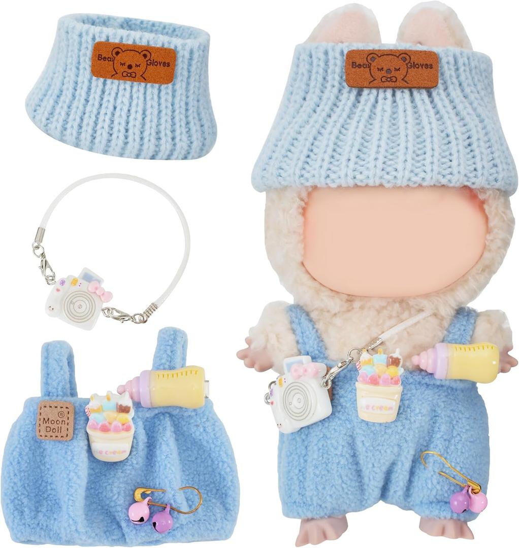 6 x Cute Clothes for Doll Design Outfit Blind Mystery Box Accessories Mini La Boo-Boo Blah Bu Bu BuLafufu Ropa Plush Stuff Dress Overalls Hoodie Pajamas Blue