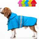 Fashion Hooded Dog Raincoat - Reflective Doggy Rain Jacket Lightweight Waterproof Dog Raincoats for Medium Dogs (Medium, Blue)