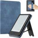 CoBak Case for 6" E-Reader - PU Leather Smart Cover with Auto Sleep/Wake & Hand Strap, not Compatible with Kobo Clara, Fabric Blue