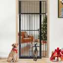 71" Extra Tall Pet Gate Cat Gate with Cat Door, 28.7"~37.5" Extra Wide Pressure Mounted Pet Barrier Auto-Close Safety Pet Gate with Walk Through Door Latch,Black