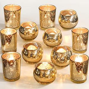 Gold Votive Candle Holders 11Pcs Assorted Gold Mercury Glass Votives Tealight Candle Holders for Table Centerpiece Wedding Bridal Shower Engagement Party Festival Holiday Home Decor