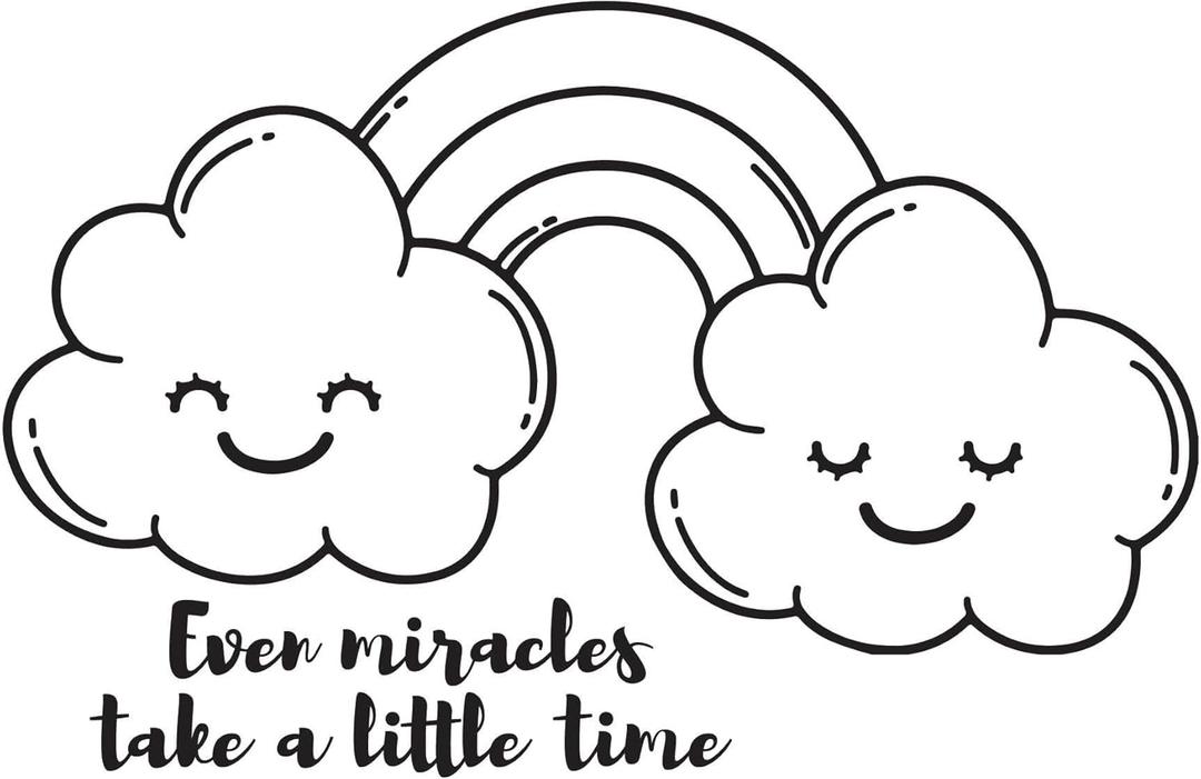 Children Miracles Take A Little Time Uplifting Quote Wall Decal Decoration Beautiful Little Rainbow Happy Smiling Cloud Wall Dcor Lasts Years and Easily Removable - Size: 40 in(W) x 28 in(H)