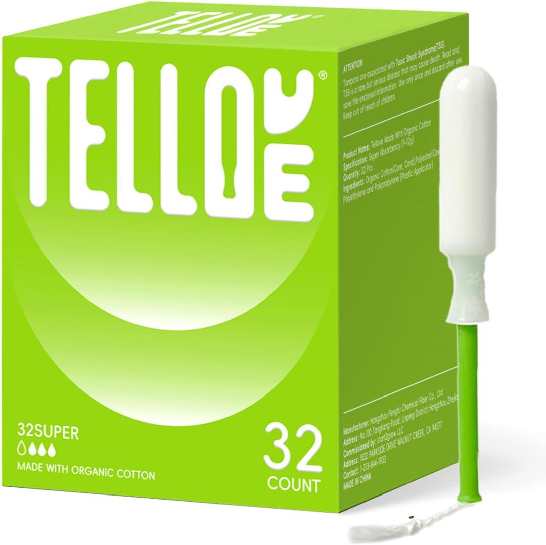 Tampons with 100% Organic Cotton Core - 32 Count(32 Super Tampons), Featuring 360 Comfort-Expand Technology with BPA-Free Applicator, Leak-Proof for 8 Hours, Comfort-Fit for Sensitive Skin